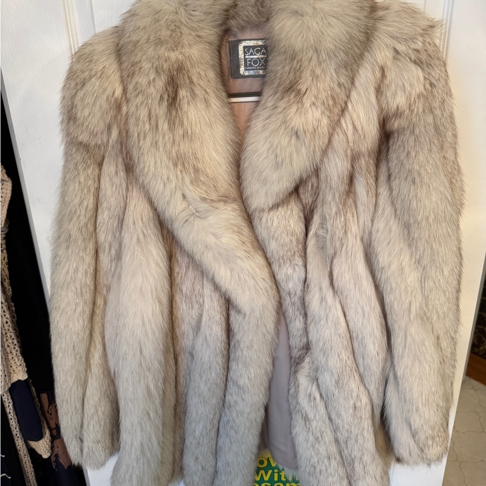 Saga Furs Women's Natural Fox Fur Coat - Light Gray Beige
